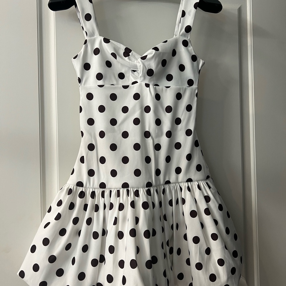 Zara White and Black Polka Dot Dress